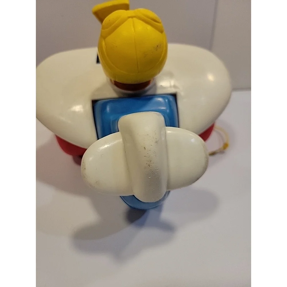 Vintage 1980s Fisher Price Plane Plastic Helicopter Airplane Pull Toy